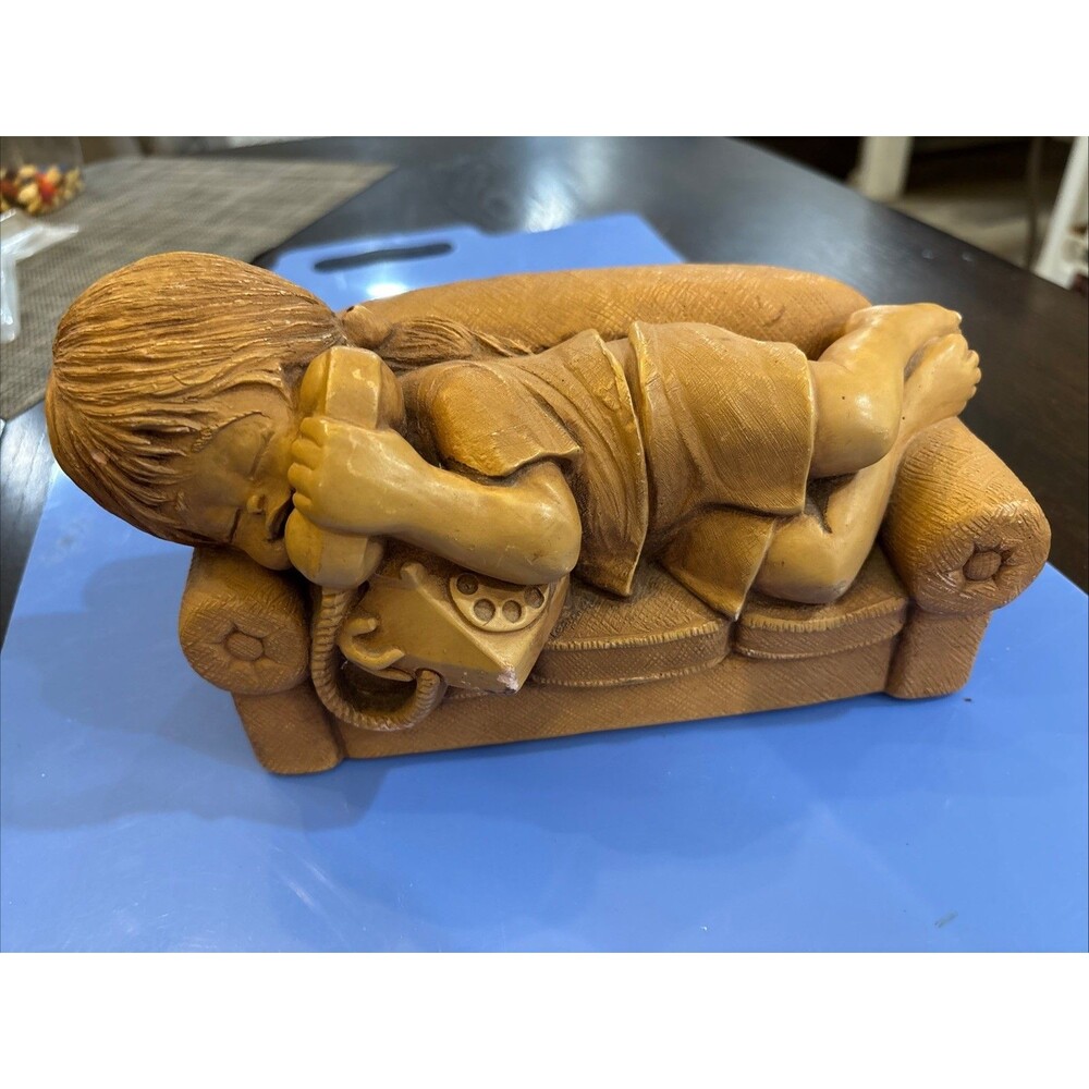 1982 Bill Mack's Fannykins 'Talkative' Figurine Vintage Chalkware Girl Phone 8”